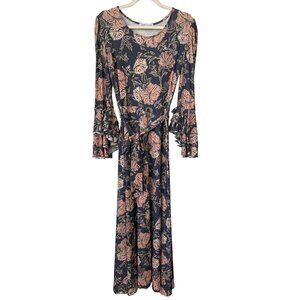 Beautiful One Modest Maxi Dress Size Small Floral Bell Sleeve Boho Scoop NEW
